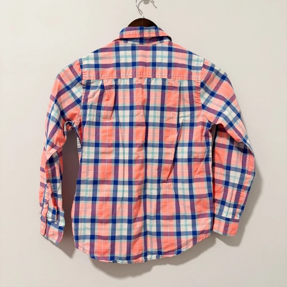 The Children's Place Kids‎ Orange and Blue Plaid Button-Down Shirt Boys Size 7/8